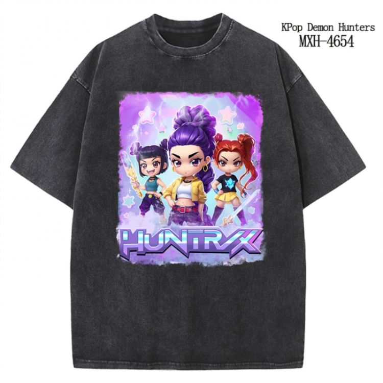 K-Pop Demon Hunters Anime peripheral pure cotton washed and worn T-shirt from S to 4XL
