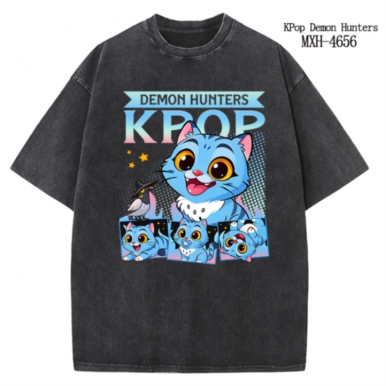K-Pop Demon Hunters Anime peripheral pure cotton washed and worn T-shirt from S to 4XL