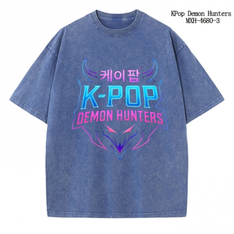 K-Pop Demon Hunters Anime peripheral pure cotton washed and worn T-shirt from S to 4XL