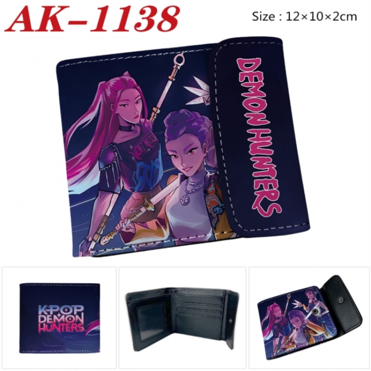 K-Pop Demon Hunters Anime PU leather full color buckle two fold wallet 12X10X2CM