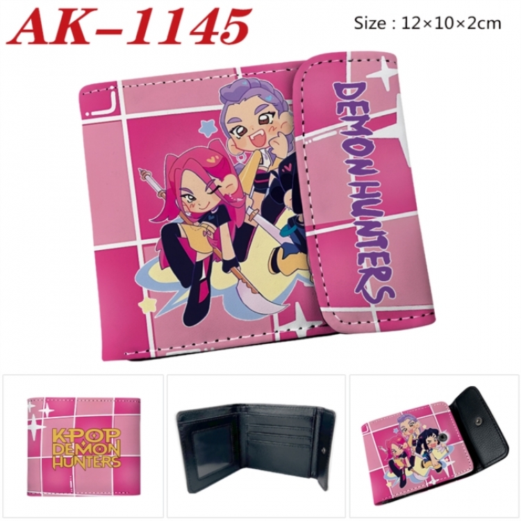 K-Pop Demon Hunters Anime PU leather full color buckle two fold wallet 12X10X2CM