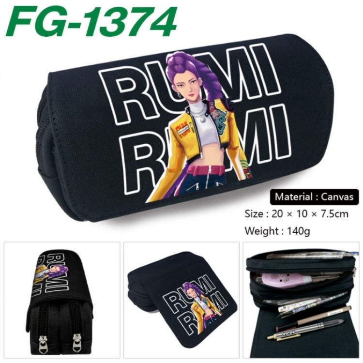 K-Pop Demon Hunters Anime Multi-Function Double Zipper Canvas Cosmetic Bag Pen Case 20x10x7.5cm