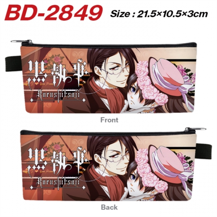 Kuroshitsuji Anime PU Leather Zipper Pencil Case Stationery Box 21.5X10.5X3CM 