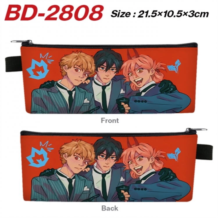 Chainsaw Man Anime PU Leather Zipper Pencil Case Stationery Box 21.5X10.5X3CM 