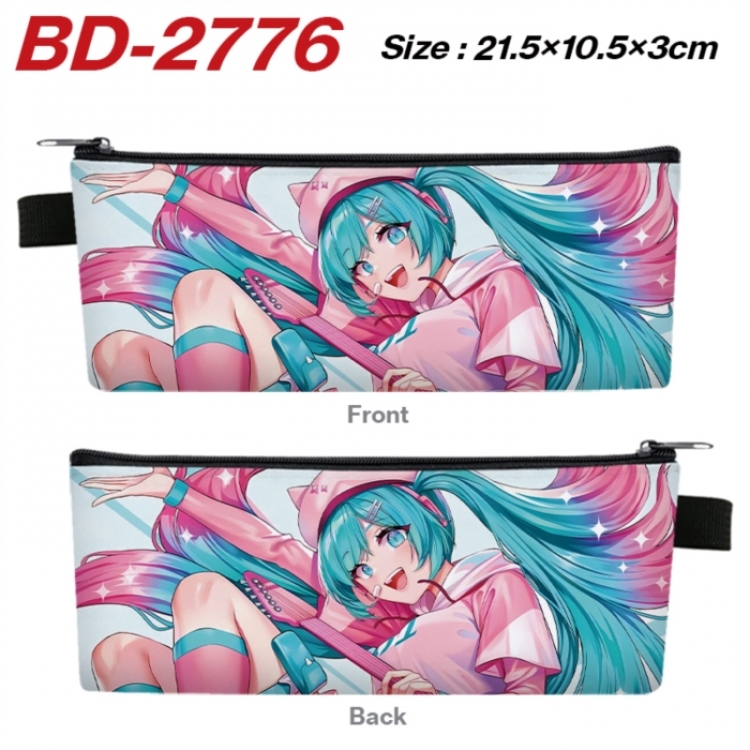 Hatsune Miku Anime PU Leather Zipper Pencil Case Stationery Box 21.5X10.5X3CM 
