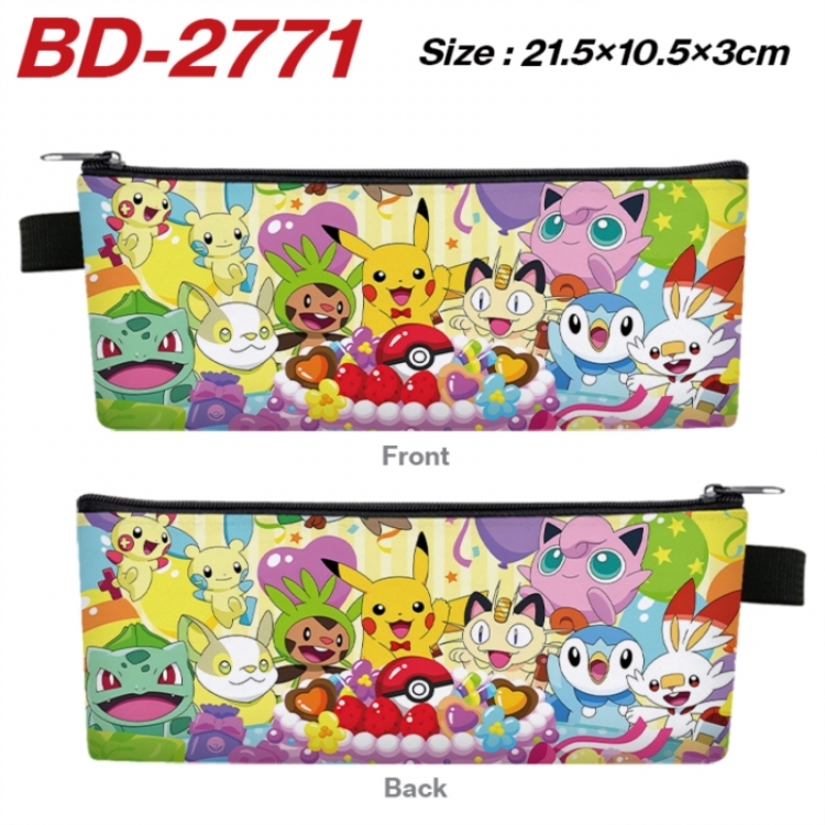 Pokemon Anime PU Leather Zipper Pencil Case Stationery Box 21.5X10.5X3CM