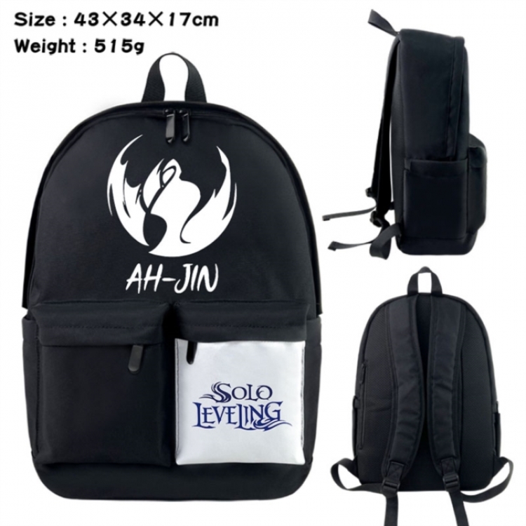  Solo Leveling:Arise Anime black and white classic waterproof canvas backpack 43X34X17CM