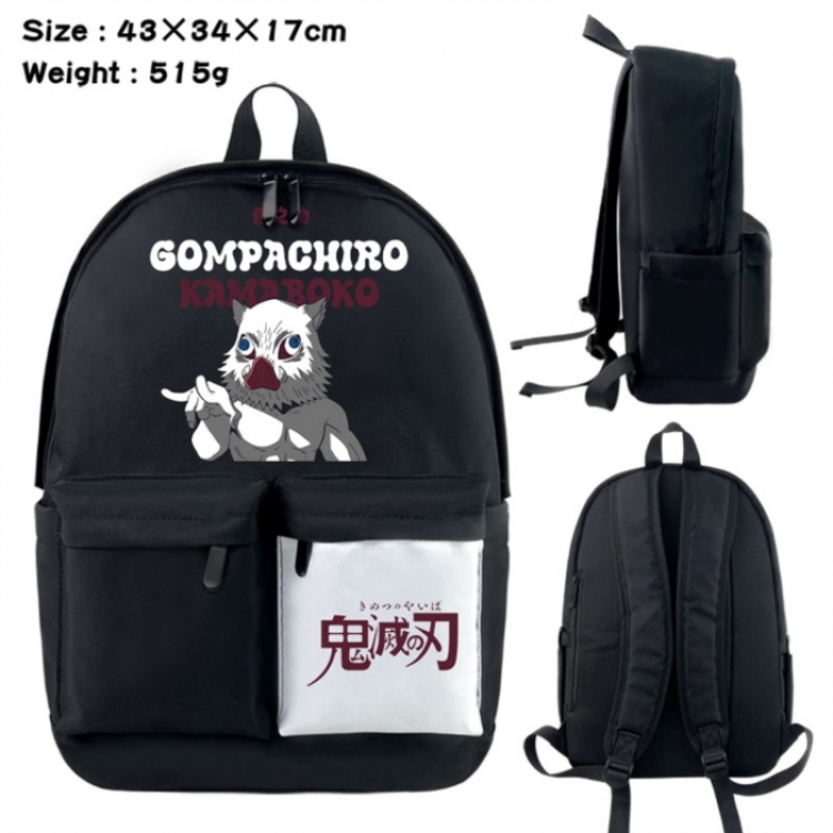 Demon Slayer Kimets Anime black and white classic waterproof canvas backpack 43X34X17CM