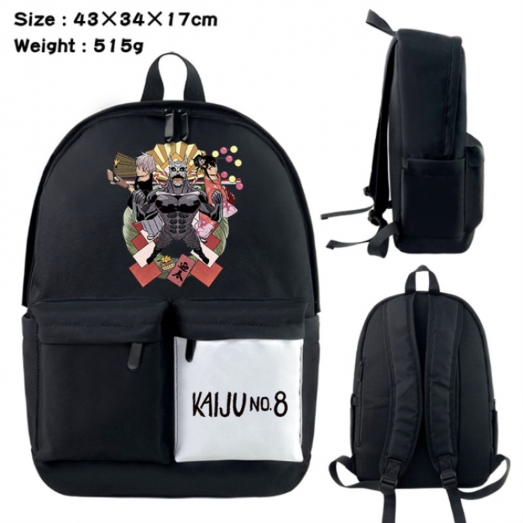 KAIJU NUMBER EIGHT Anime black and white classic waterproof canvas backpack 43X34X17CM