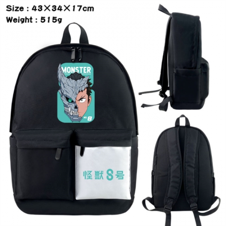 KAIJU NUMBER EIGHT Anime black and white classic waterproof canvas backpack 43X34X17CM