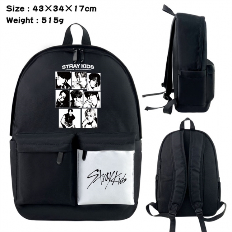 straykids Anime black and white classic waterproof canvas backpack 43X34X17CM