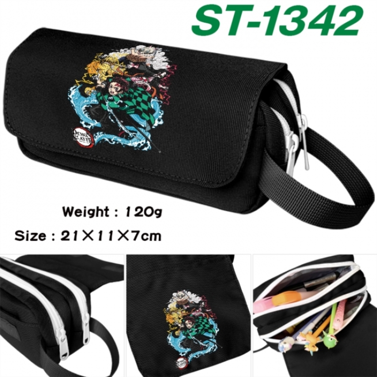 Demon Slayer Kimets Anime waterproof canvas portable double-layer pencil bag cosmetic bag 21x11x7cm