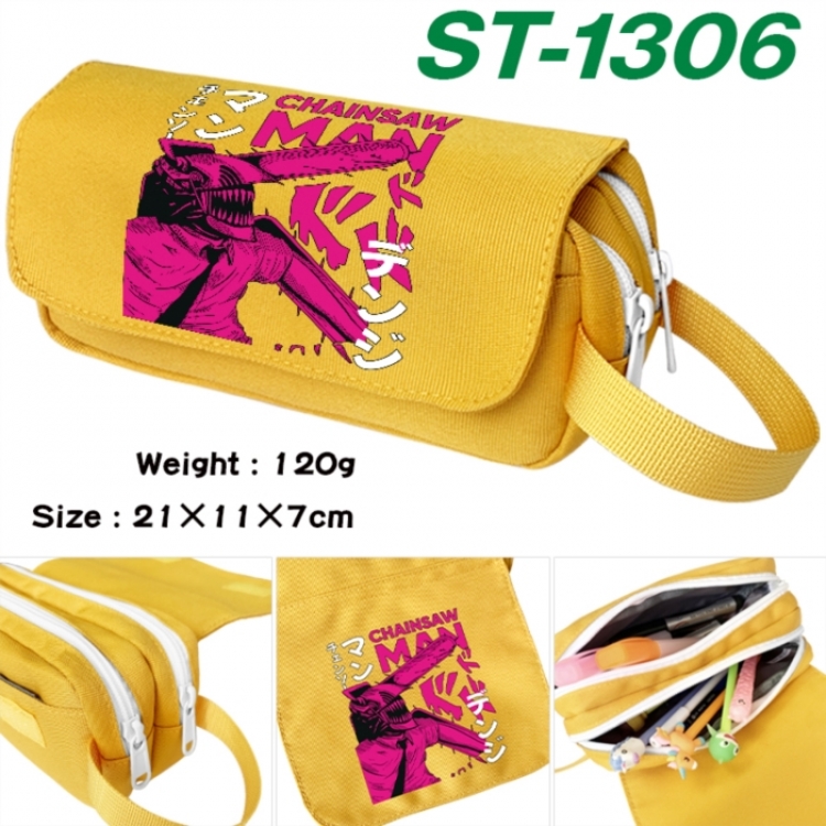 Chainsaw Man Anime waterproof canvas portable double-layer pencil bag cosmetic bag 21x11x7cm