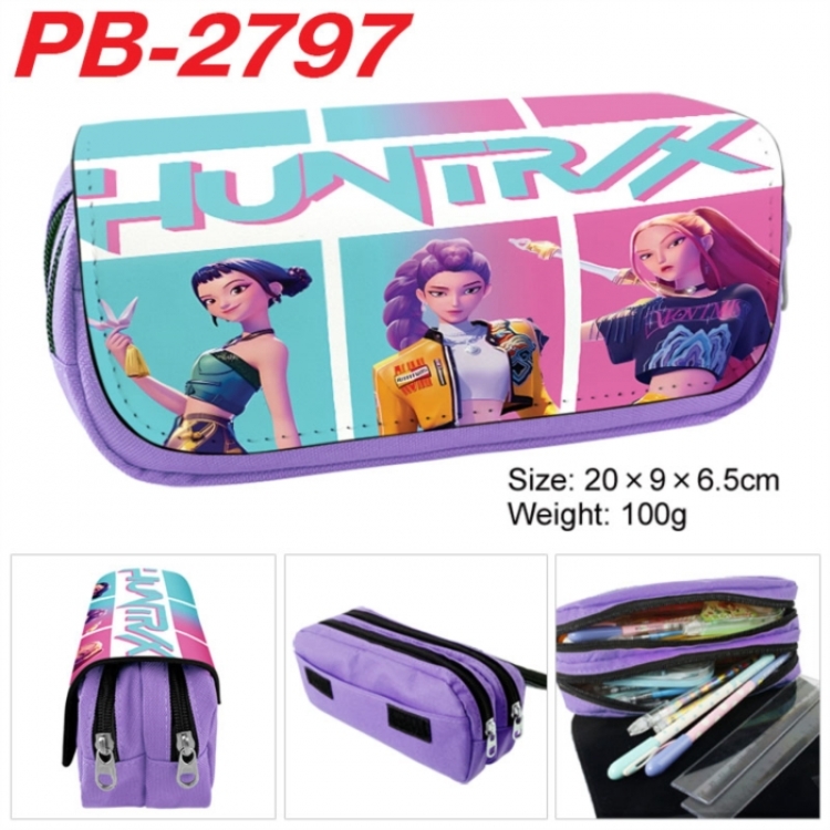 K-Pop Demon Hunters Anime double-layer pu leather printing pencil case 20x9x6.5cm