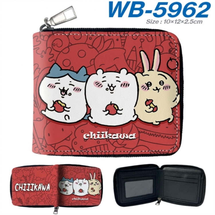 Chiikawa Anime color short full zip folding wallet 10x12x2.5cm