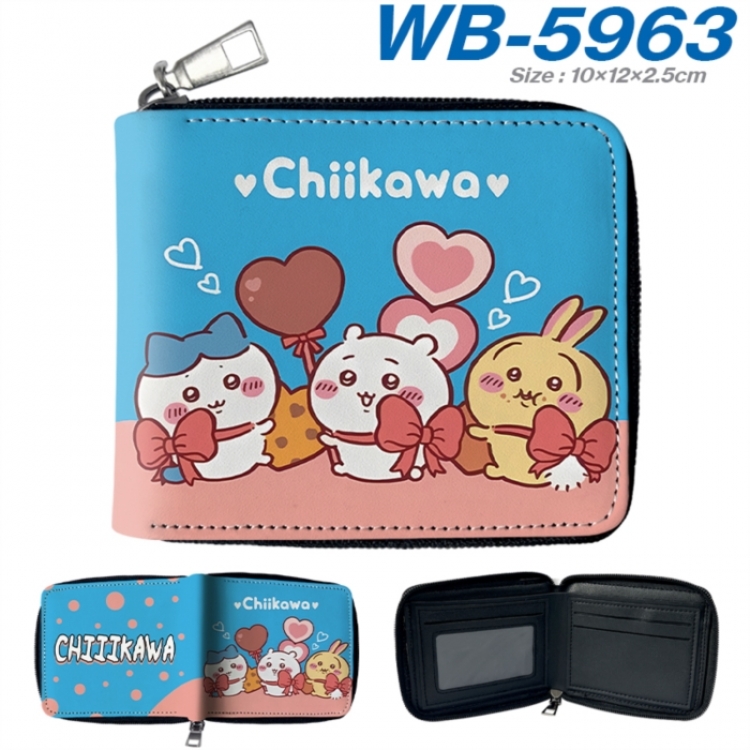 Chiikawa Anime color short full zip folding wallet 10x12x2.5cm