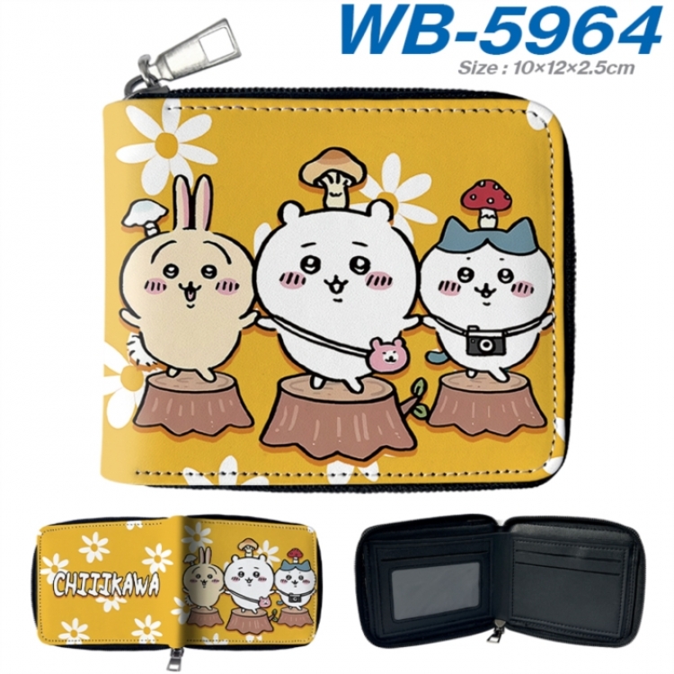 Chiikawa Anime color short full zip folding wallet 10x12x2.5cm