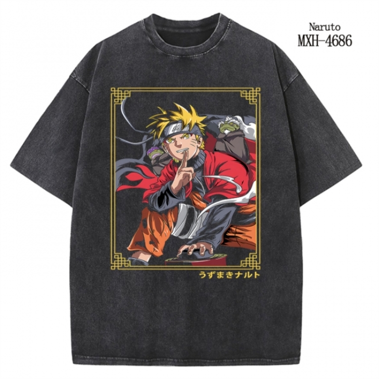 Naruto Anime peripheral pure cotton washed and worn T-shirt from S to 4XL