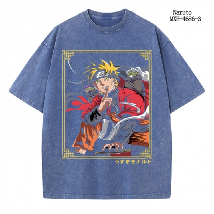 Naruto Anime peripheral pure cotton washed and worn T-shirt from S to 4XL