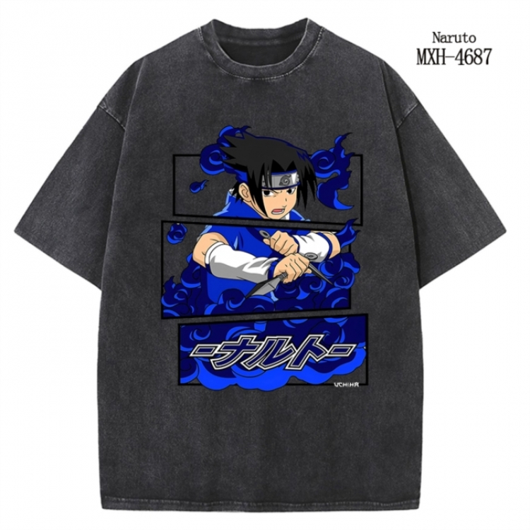 Naruto Anime peripheral pure cotton washed and worn T-shirt from S to 4XL