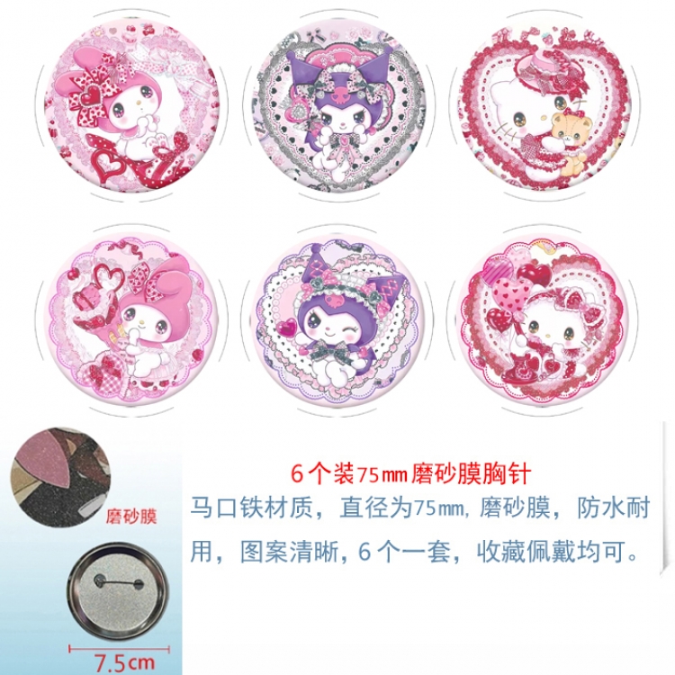 Sanrio Anime Matte film brooch badge 75MM a set of 6