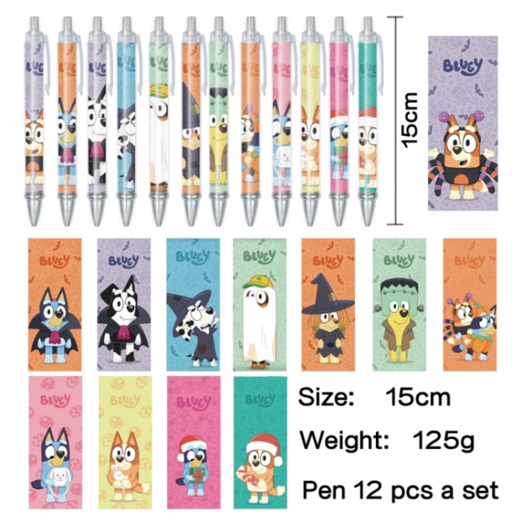 Bluey Anime peripheral student color picture ballpoint pen neutral pen 15cm a set of 12