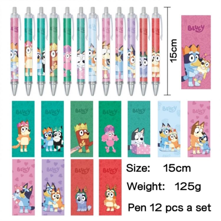 Bluey Anime peripheral student color picture ballpoint pen neutral pen 15cm a set of 12