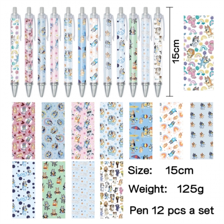 Bluey Anime peripheral student color picture ballpoint pen neutral pen 15cm a set of 12