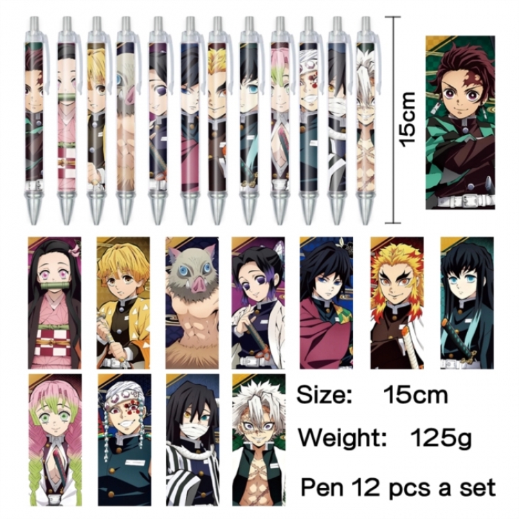 Demon Slayer Kimets Anime peripheral student color picture ballpoint pen neutral pen 15cm a set of 12