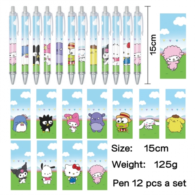 Sanrio Anime peripheral student color picture ballpoint pen neutral pen 15cm a set of 12