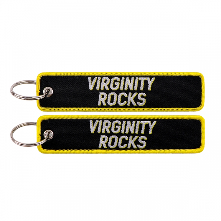 VIRGINITY ROCKSDouble sided color woven label keychain with thickened hanging rope 13x3cm 10G price for 5 pcs