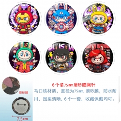 Labubu Anime Matte film brooch badge 75MM a set of 6