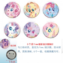 My Little Pony Anime Fine sand film brooch badge 75MM a set of 6