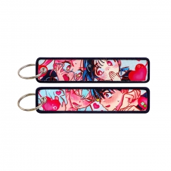 Double sided color woven label keychain with thickened hanging rope 13x3cm 10G price for 5 pcs