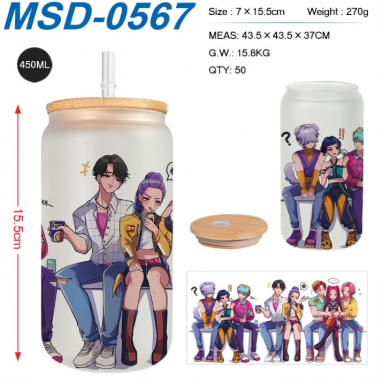 K-Pop:Demon Hunters Anime frosted glass cup with straw 450ML