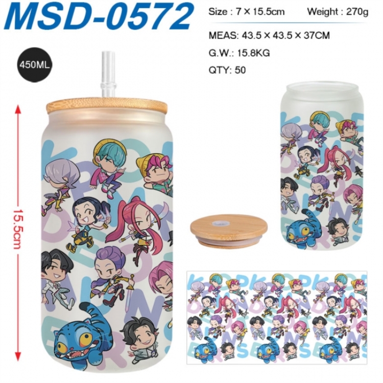 K-Pop:Demon Hunters Anime frosted glass cup with straw 450ML