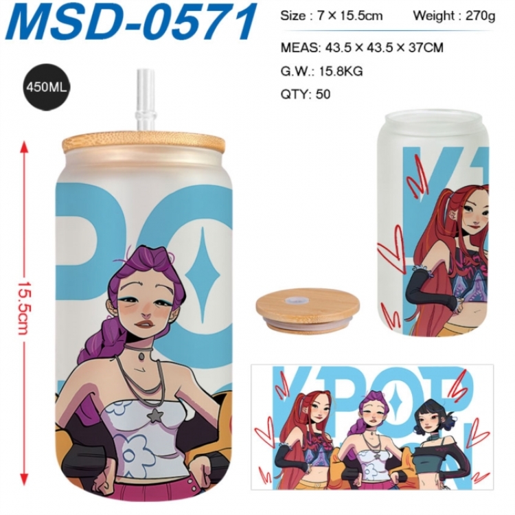 K-Pop:Demon Hunters Anime frosted glass cup with straw 450ML