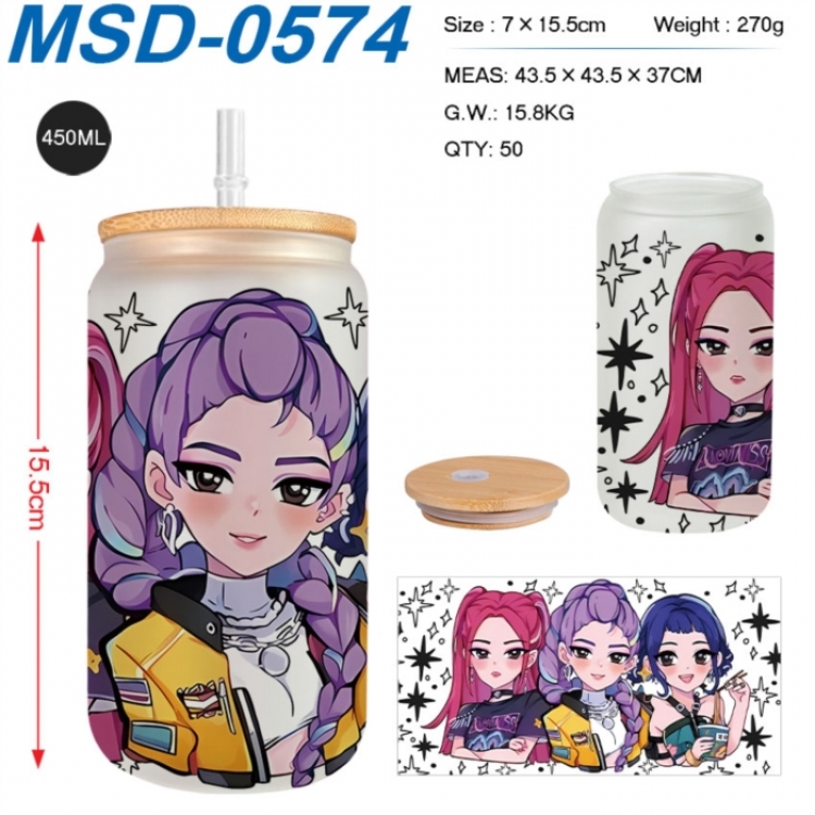 K-Pop:Demon Hunters Anime frosted glass cup with straw 450ML