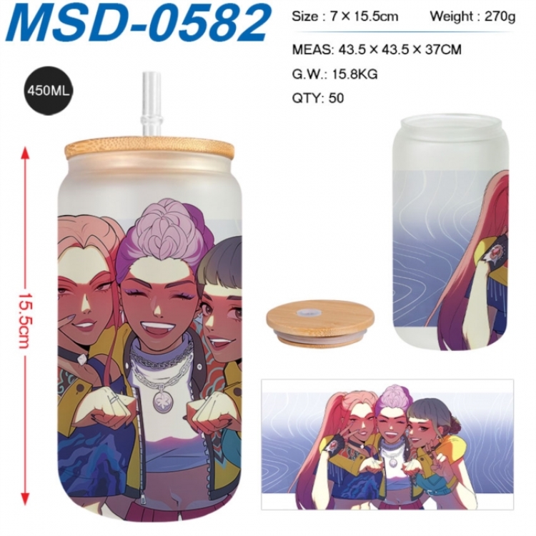 K-Pop:Demon Hunters Anime frosted glass cup with straw 450ML