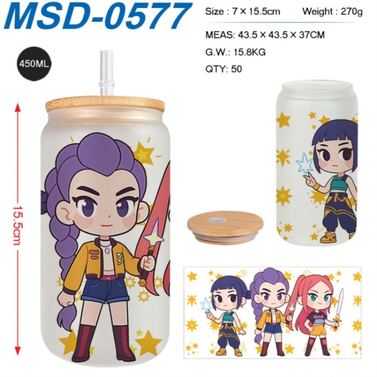 K-Pop:Demon Hunters Anime frosted glass cup with straw 450ML