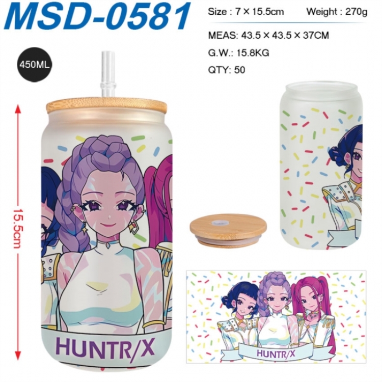 K-Pop:Demon Hunters Anime frosted glass cup with straw 450ML