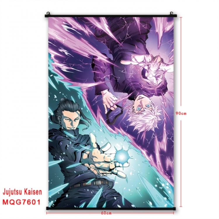 Jujutsu Kaisen Anime black Plastic rod Cloth painting Satin cloth Wall Scroll 60X90CM 