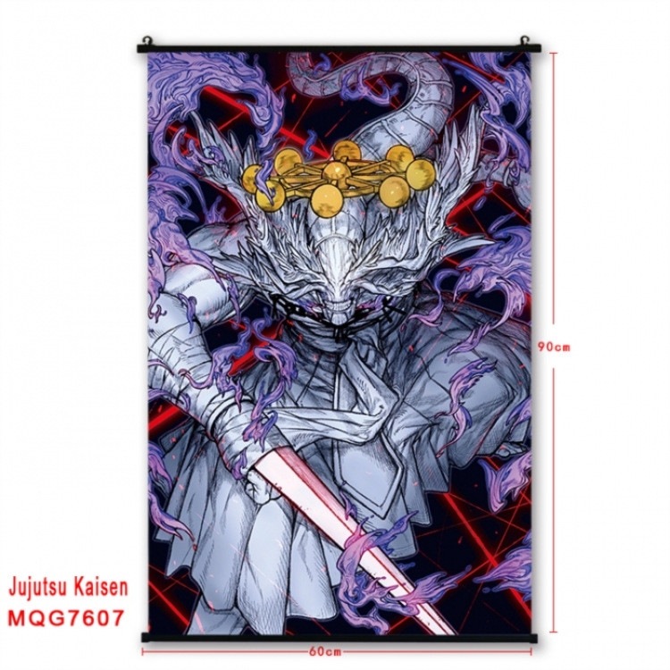 Jujutsu Kaisen Anime black Plastic rod Cloth painting Satin cloth Wall Scroll 60X90CM 