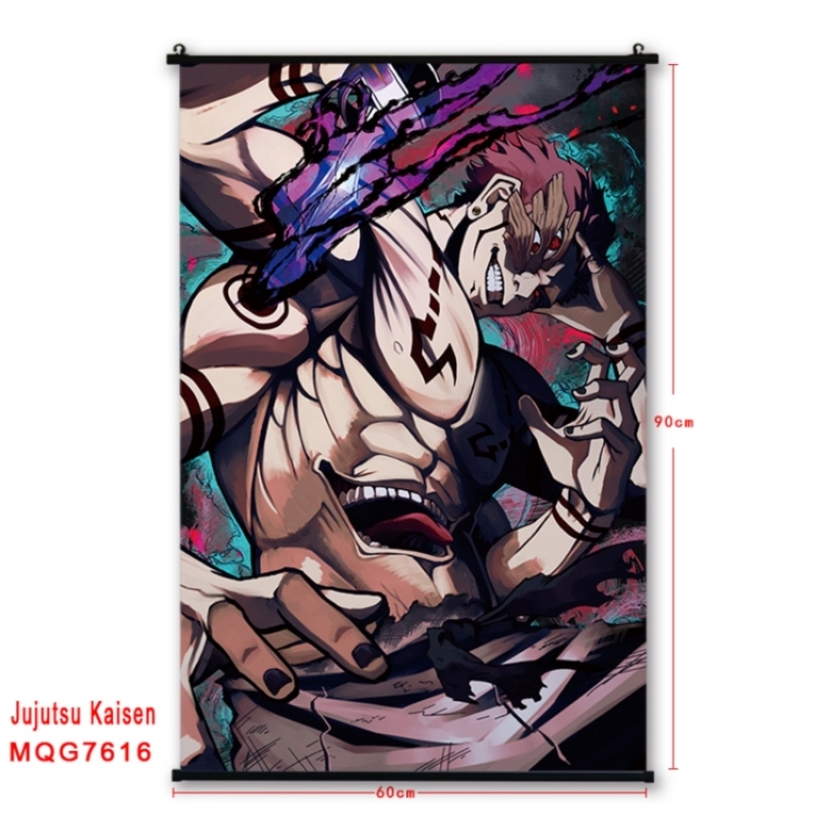 Jujutsu Kaisen Anime black Plastic rod Cloth painting Satin cloth Wall Scroll 60X90CM 