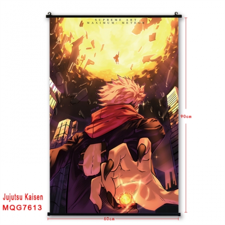 Jujutsu Kaisen Anime black Plastic rod Cloth painting Satin cloth Wall Scroll 60X90CM 