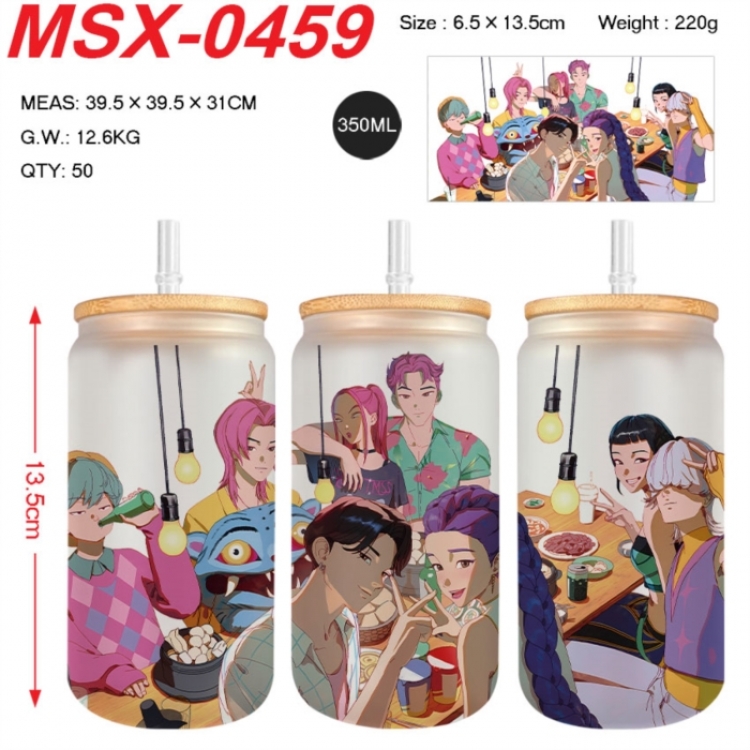 K-Pop:Demon Hunters Anime frosted glass cup with straw 350ML