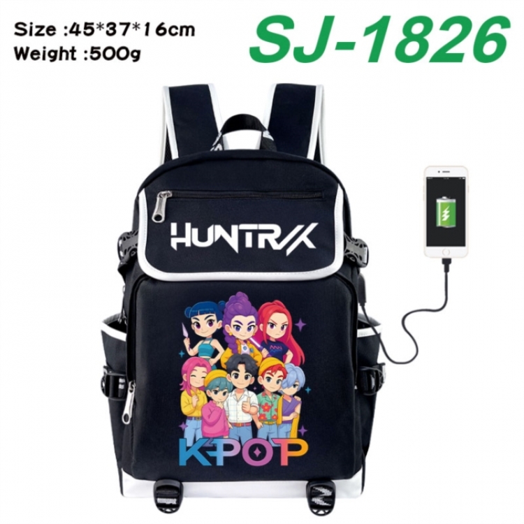 K-Pop:Demon Hunters Anime Flip Data Cable USB Backpack School Bag 45X37X16CM