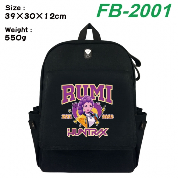 K-Pop:Demon Hunters Canvas Flip Backpack Student Schoolbag Headphone Hole 39X30X12CM 