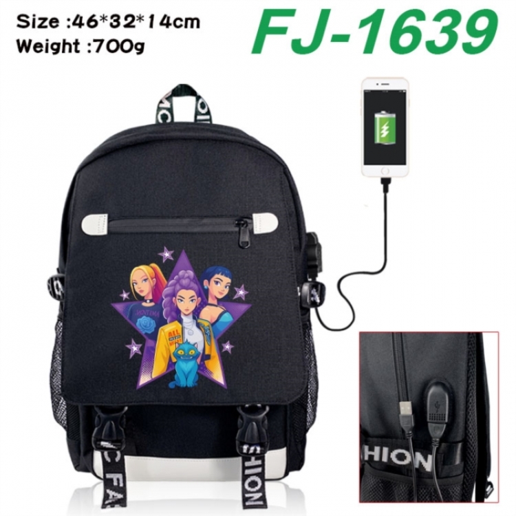 K-Pop:Demon Hunters canvas USB backpack cartoon print student backpack 46X32X14CM 700g 