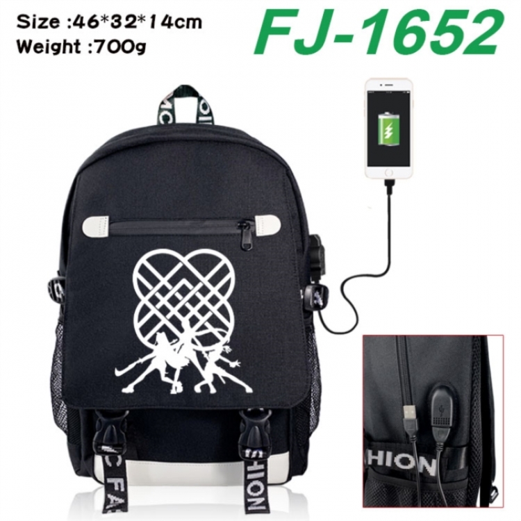 K-Pop:Demon Hunters canvas USB backpack cartoon print student backpack 46X32X14CM 700g 